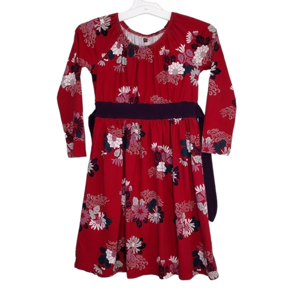 Tea Red Floral Print Summer Long Sleeve Casual Dress Size 7